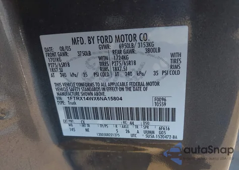 2006 Ford F-150 Stx/Xl/Xlt z USA, uszkodzony, nr VIN 1FTRX14WX6NA15804